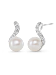 Beaverbrooks Silver Tone Beaverbrooks Silver Cubic Zirconia Freshwater Cultured Pearl Earrings - Image 2 of 4