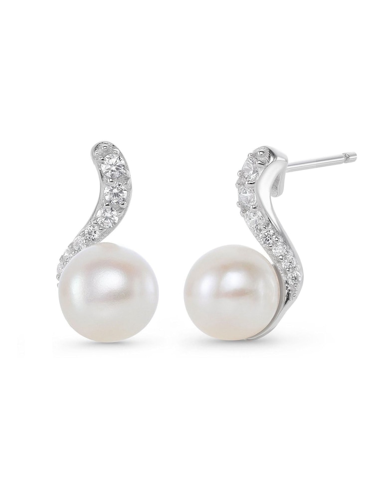 Beaverbrooks Silver Tone Beaverbrooks Silver Cubic Zirconia Freshwater Cultured Pearl Earrings - Image 2 of 4