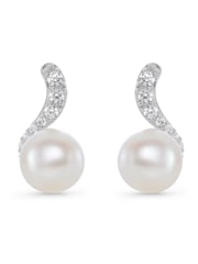 Beaverbrooks Silver Tone Beaverbrooks Silver Cubic Zirconia Freshwater Cultured Pearl Earrings - Image 3 of 4
