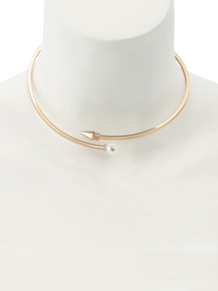 AllSaints Gold Tone Hazel Pearl Spike Collar Necklace - Image 4 of 4