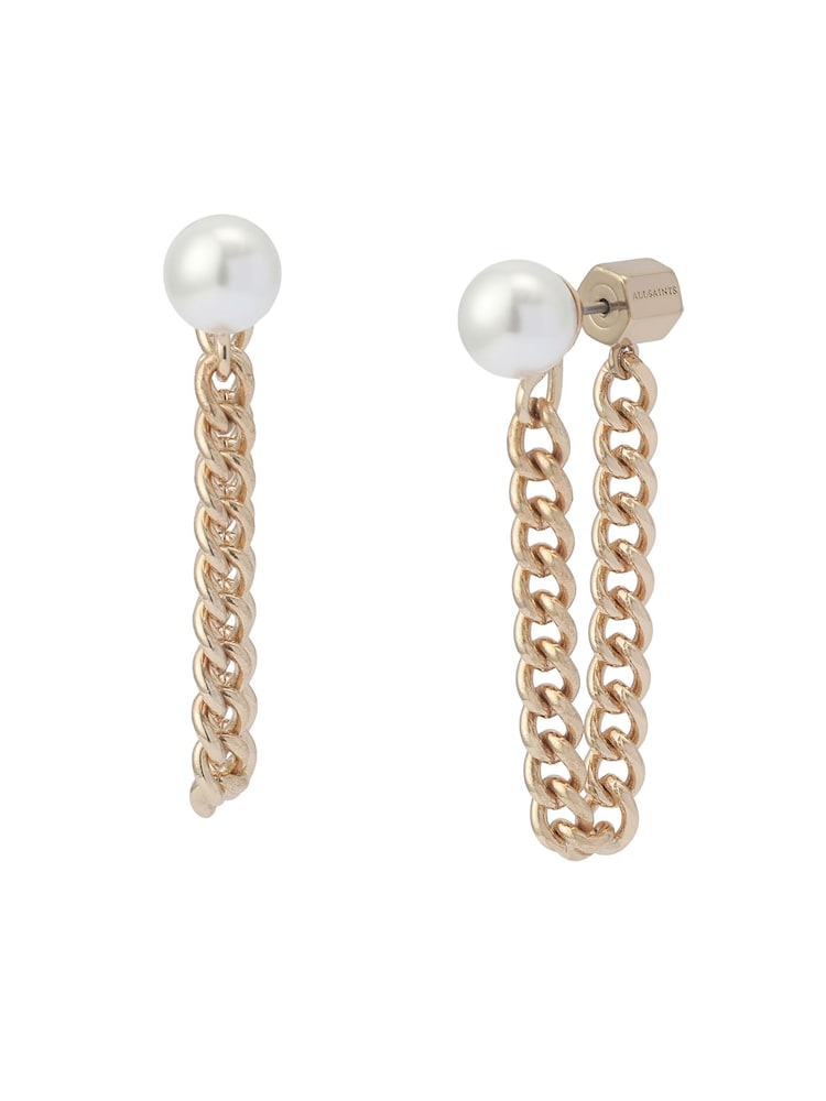 AllSaints Gold Tone Lex Pearl Swag Chain Earrings - Image 1 of 3