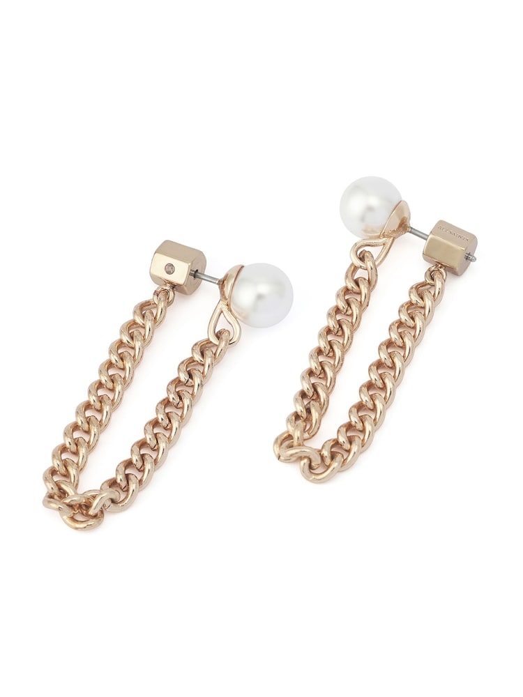 AllSaints Gold Tone Lex Pearl Swag Chain Earrings - Image 2 of 3
