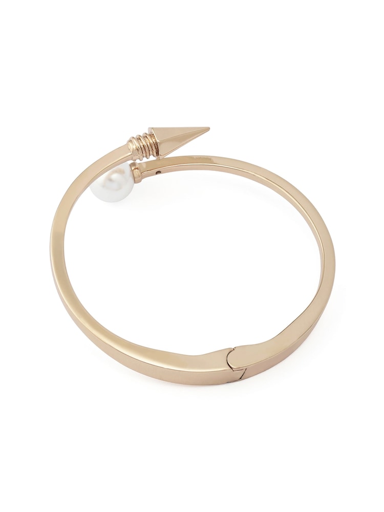 AllSaints Gold Tone Hazel Pearl Spike Bangle Bracelet - Image 3 of 3