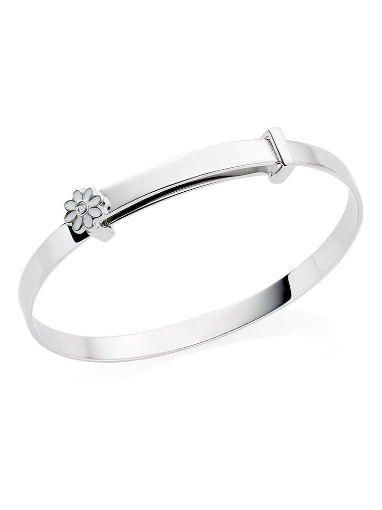 Beaverbrooks Silver Tone Sterling Silver Diamond Flower Bangle - Image 2 of 3