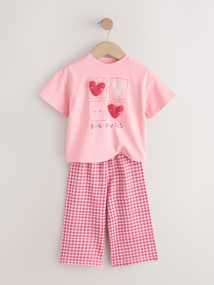 Pink Heart Gingham Top & Joggers Set (3mths-7yrs) - Image 2 of 5