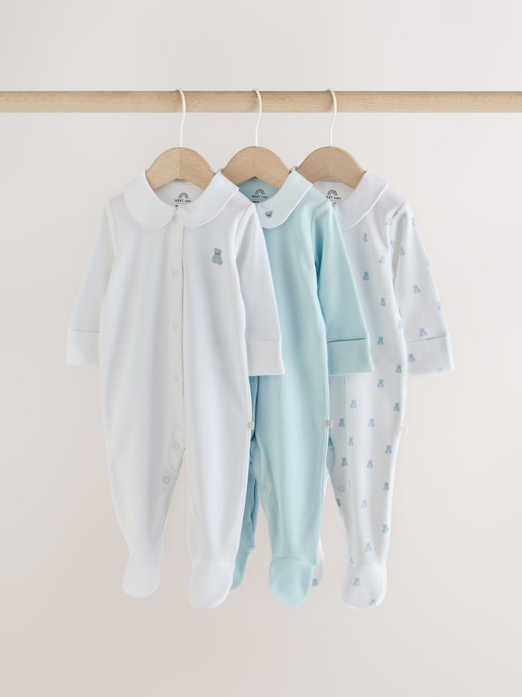 Pale Blue Collar Baby Sleepsuits 3 Pack (0-2yrs) - Image 1 of 10 Pale Blue Collar Baby Sleepsuits 3 Pack (0-2yrs) - Image 1 of 10