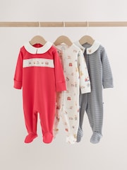 Krémové/červené - Collared Sleepsuits 3 Pack (0mths-2yrs) - Obrázek 1 z 14