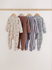 Blue/Brown Brunch Two Way Zip Baby Sleepsuits 4 Pack (0mths-2yrs) - Image 2 of 11