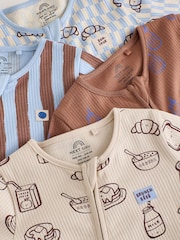 Blue/Brown Brunch Two Way Zip Baby Sleepsuits 4 Pack (0mths-2yrs) - Image 8 of 11
