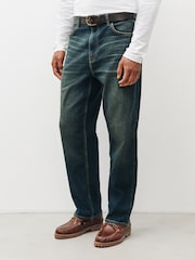 Dark Blue Tinted Straight Fit Belted Authentic Jeans - Image 2 of 6