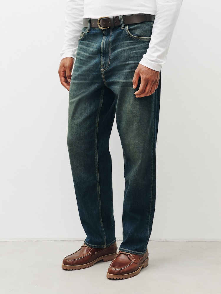 Dark Blue Tinted Straight Fit Belted Authentic Jeans - Image 2 of 6 Dark Blue Tinted Straight Fit Belted Authentic Jeans - Image 2 of 6