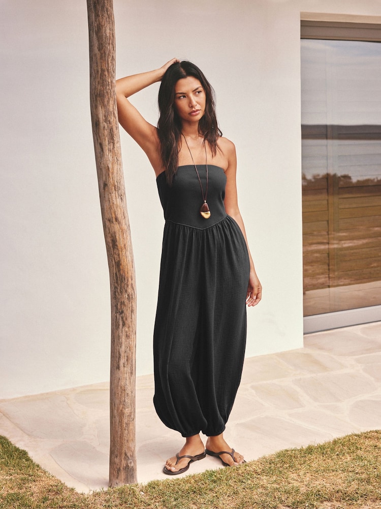 Black Jersey Bandeau Balloon Leg Jumpsuit - Image 1 of 7 Black Jersey Bandeau Balloon Leg Jumpsuit - Image 1 of 7