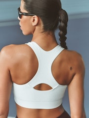 White Seamless Zip Front Medium Impact Sports Bra - Image 2 of 4