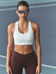 White Seamless Zip Front Medium Impact Sports Bra - Image 3 of 4