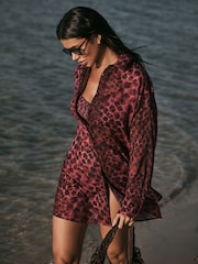 Berry/Black Leopard Beach Cover-Up - Image 2 of 4