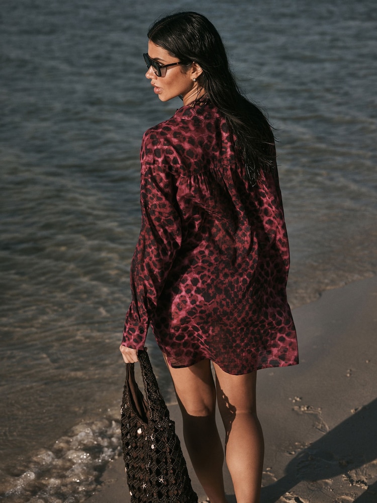 Berry/Black Leopard Beach Cover-Up - Image 4 of 4