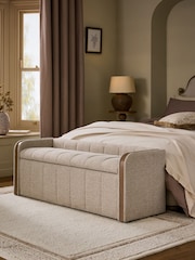 Natural Myla Upholstered Ottoman Storage Textured Boucle Weave Mid Bench - Image 1 of 10