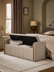 Natural Myla Upholstered Ottoman Storage Textured Boucle Weave Mid Bench - Image 2 of 10