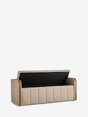 Natural Myla Upholstered Ottoman Storage Textured Boucle Weave Mid Bench - Image 6 of 10