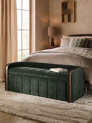 Relaxed Chenille Forest Green Myla Upholstered Ottoman Storage Textured Boucle Weave Mid Bench - Image 1 of 10