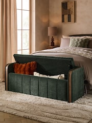 Relaxed Chenille Forest Green Myla Upholstered Ottoman Storage Textured Boucle Weave Mid Bench - Image 2 of 10