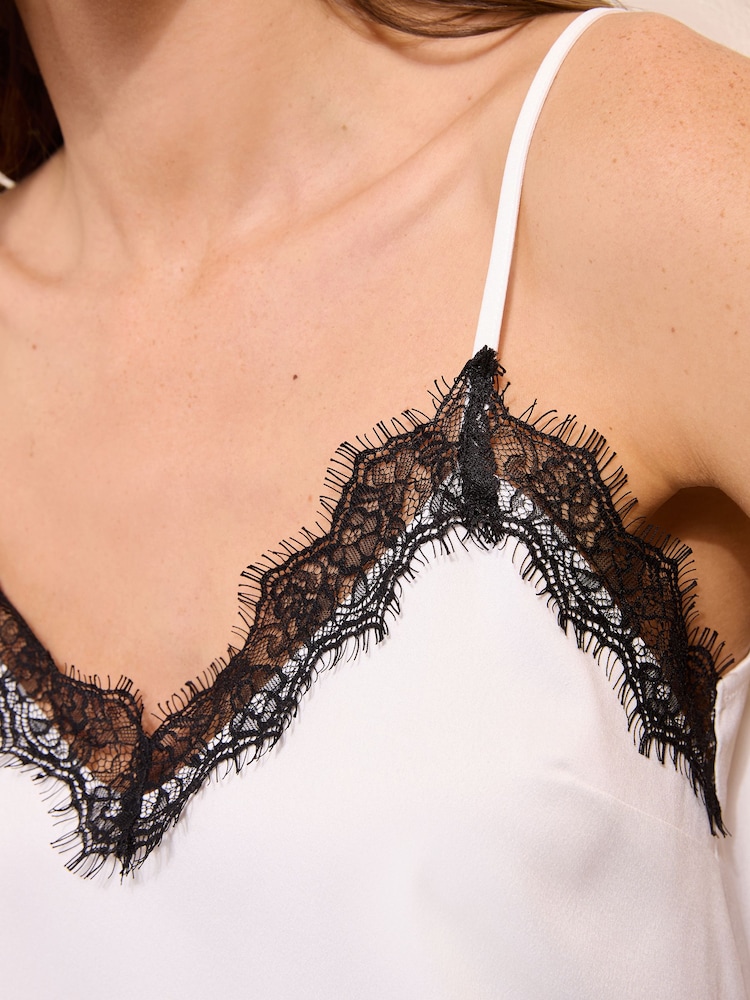 Friends Like These White Lace Trim Satin Asymmetric Cami - Image 2 of 4 Friends Like These White Lace Trim Satin Asymmetric Cami - Image 2 of 4