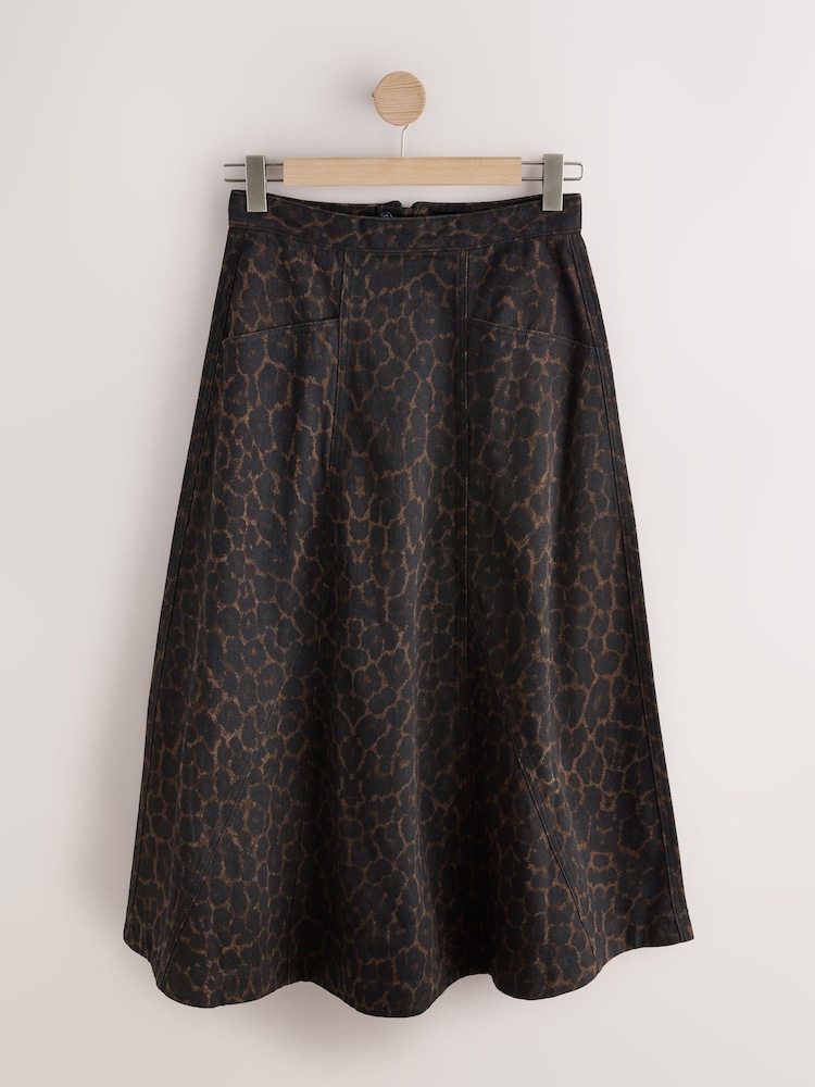 Leopard Denim Maxi Skirt - Image 1 of 3 Leopard Denim Maxi Skirt - Image 1 of 3