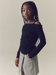 Black Long Sleeve Bardot Top (3-16yrs) - Image 2 of 8