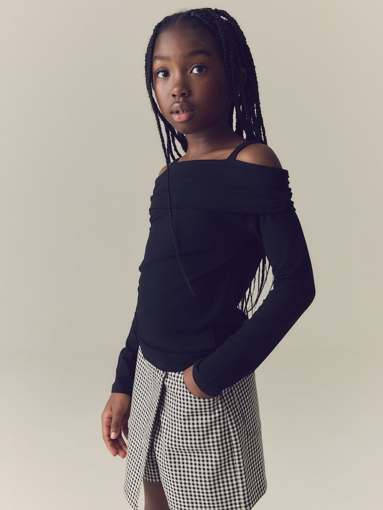 Black Long Sleeve Bardot Top (3-16yrs) - Image 2 of 8