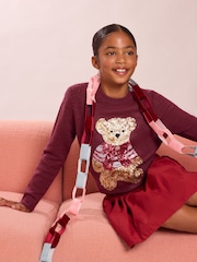 Бордово-красный с медвежонком - Lipsy Fine Gauge Knit Christmas Jumper (5-16yrs) - Изображение 2 6
