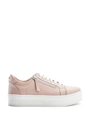 Moda in Pelle Natural Abbee Leather Slab Sole Lace Up Trainers With Zip - Image 1 of 4