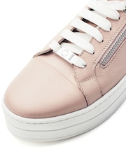 Moda in Pelle Natural Abbee Leather Slab Sole Lace Up Trainers With Zip - Image 3 of 4