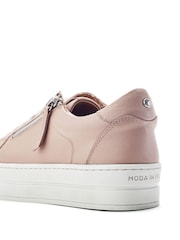Moda in Pelle Natural Abbee Leather Slab Sole Lace Up Trainers With Zip - Image 4 of 4