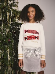 Lipsy White Fluffy Matching Family Christmas Cracker Jumper (5-16yrs) - Image 1 of 5