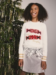 Lipsy White Fluffy Matching Family Christmas Cracker Jumper (5-16yrs) - Image 2 of 5