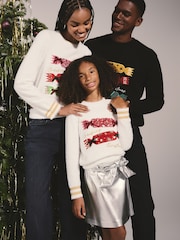 Lipsy White Fluffy Matching Family Christmas Cracker Jumper (5-16yrs) - Image 4 of 5