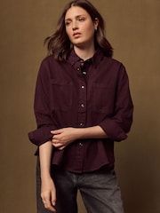 Burgundy Red Long Sleeve Denim Shirt - Image 2 of 5
