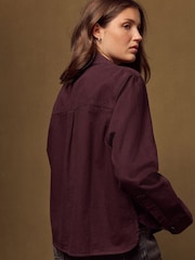 Burgundy Red Long Sleeve Denim Shirt - Image 3 of 5