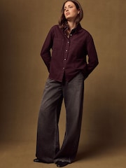 Burgundy Red Long Sleeve Denim Shirt - Image 4 of 5