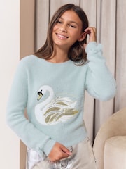 Lipsy Blue Swan Cosy Knit Christmas Jumper (5-16yrs) - Image 1 of 6