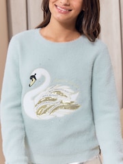Lipsy Blue Swan Cosy Knit Christmas Jumper (5-16yrs) - Image 5 of 6