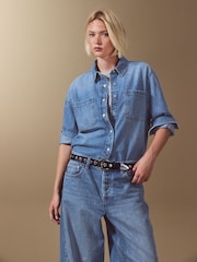Mid Blue Long Sleeve Denim Shirt - Image 1 of 9