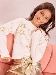 Lipsy Cream Star Christmas Sweat Jumper (5-16yrs) - Image 2 of 6