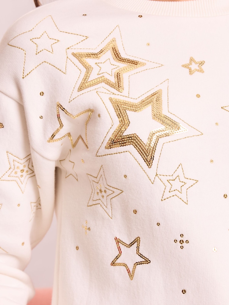 Lipsy Cream Star Christmas Sweat Jumper (5-16yrs) - Image 6 of 6