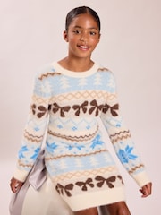 Plava Fairisle - Lipsy Fluffy Knit Christmas Jumper Dress (5-16yrs) - Slika 1 od 6
