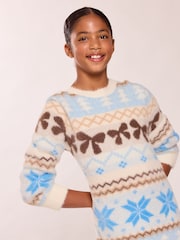 Plava Fairisle - Lipsy Fluffy Knit Christmas Jumper Dress (5-16yrs) - Slika 3 od 6