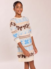 Plava Fairisle - Lipsy Fluffy Knit Christmas Jumper Dress (5-16yrs) - Slika 4 od 6