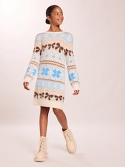 Plava Fairisle - Lipsy Fluffy Knit Christmas Jumper Dress (5-16yrs) - Slika 5 od 6