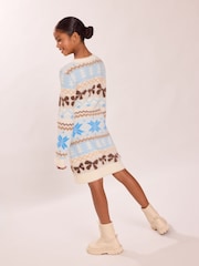 Plava Fairisle - Lipsy Fluffy Knit Christmas Jumper Dress (5-16yrs) - Slika 6 od 6