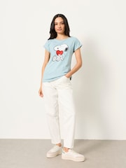 FatFace Blue Snoopy Heart Graphic T-Shirt - Image 3 of 5
